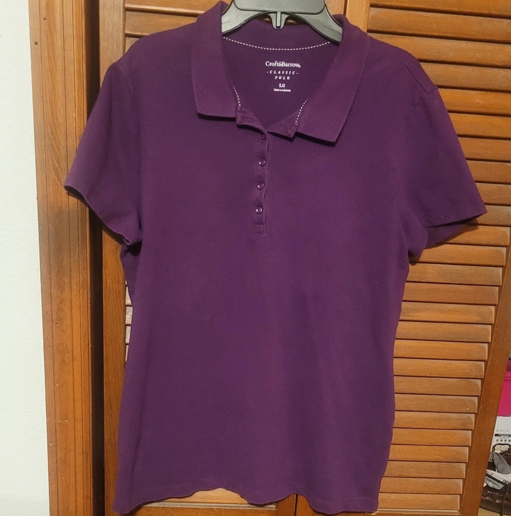 Croft & Barrow Women's Plum Purple Button-Front Classic Polo. Size Large - Picture 1 of 6